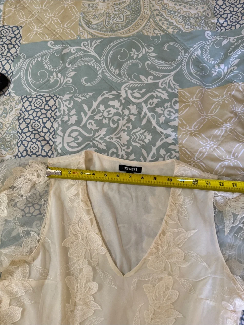 Express Cream Lace Ruffle V-Neck Blouse, USED - Picture 2 of 13